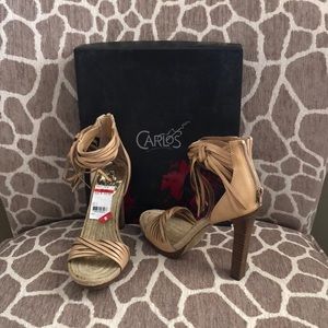 Carlos Santana boho sheik 8M Villa camel beige leather sandals.